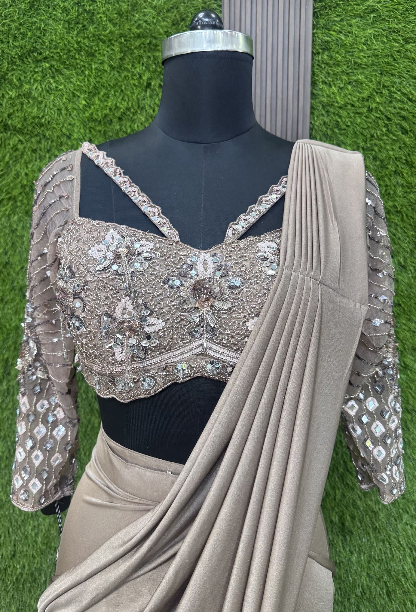 Pure Girlish Design Ready To Wear Drape Saree with Embellished Blouse