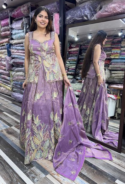 Indo-Western Multi Gotta Embroidery Work Peplum Short Shirt with Lehenga & Dupatta