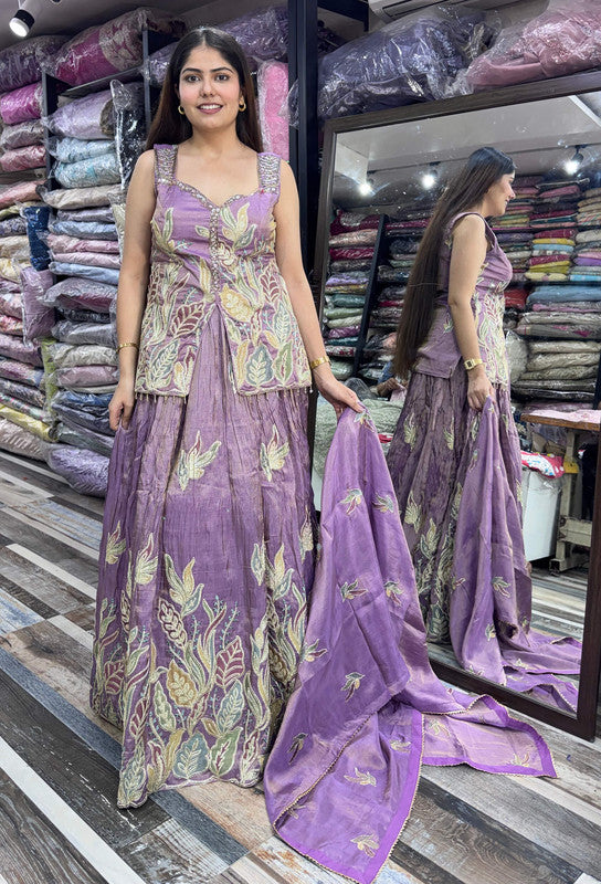 Indo-Western Multi Gotta Embroidery Work Peplum Short Shirt with Lehenga & Dupatta