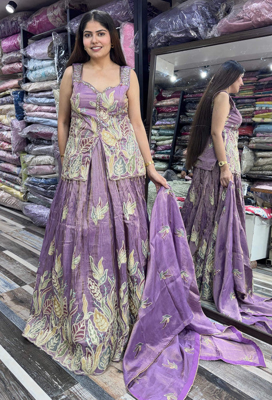 Indo-Western Multi Gotta Embroidery Work Peplum Short Shirt with Lehenga & Dupatta