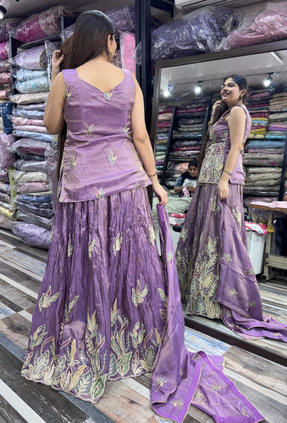 Indo-Western Multi Gotta Embroidery Work Peplum Short Shirt with Lehenga & Dupatta