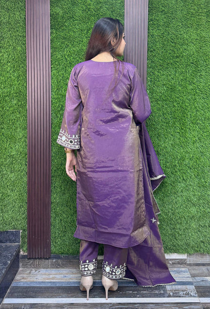Mirror Work Embroidered Long Pakistani Suit with Trouser Pants & Embroidered Dupatta – Wine