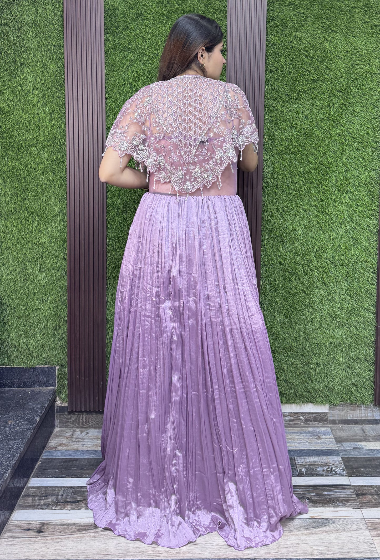 Designer Indo Western Cocktail Dress with Handwork Cape in Mauve
