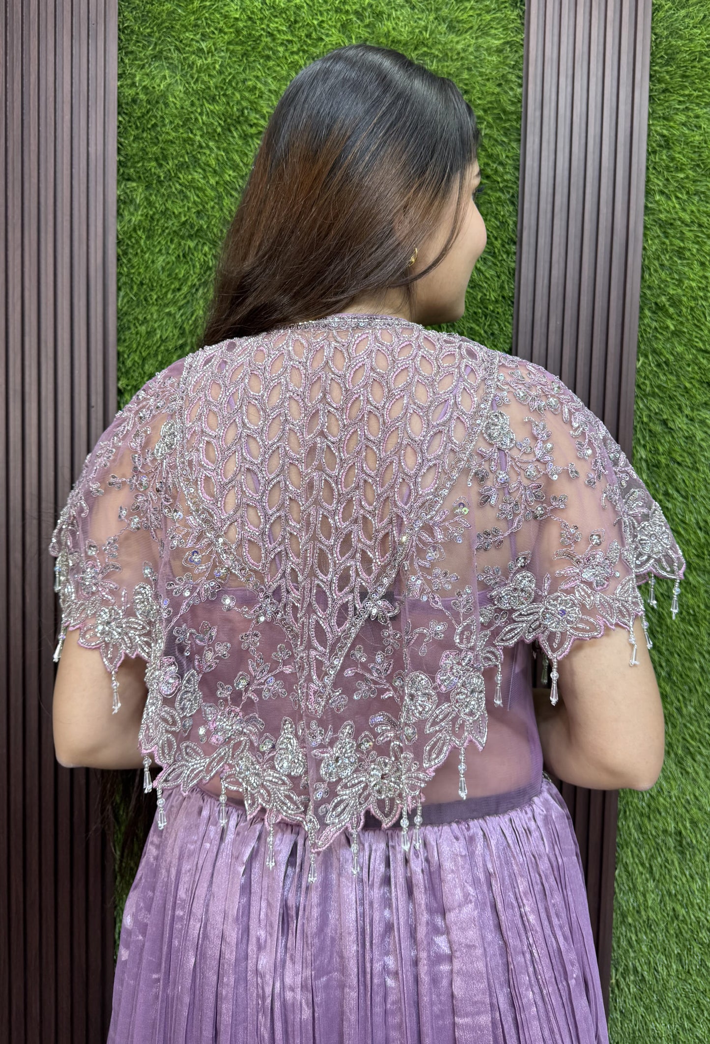 Designer Indo Western Cocktail Dress with Handwork Cape in Mauve