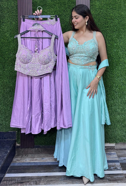 Elegant Hand Embellished Corset Style Crop Top Sharara Set with Choker Dupatta
