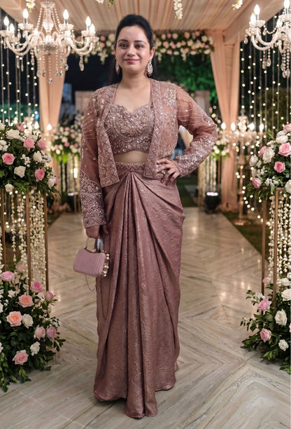 Beautiful 3 Piece Indo Western Dress with Separate Jacket in Copper