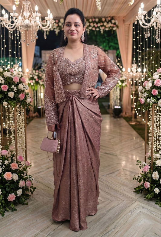 Beautiful 3 Piece Indo Western Dress with Separate Jacket in Copper