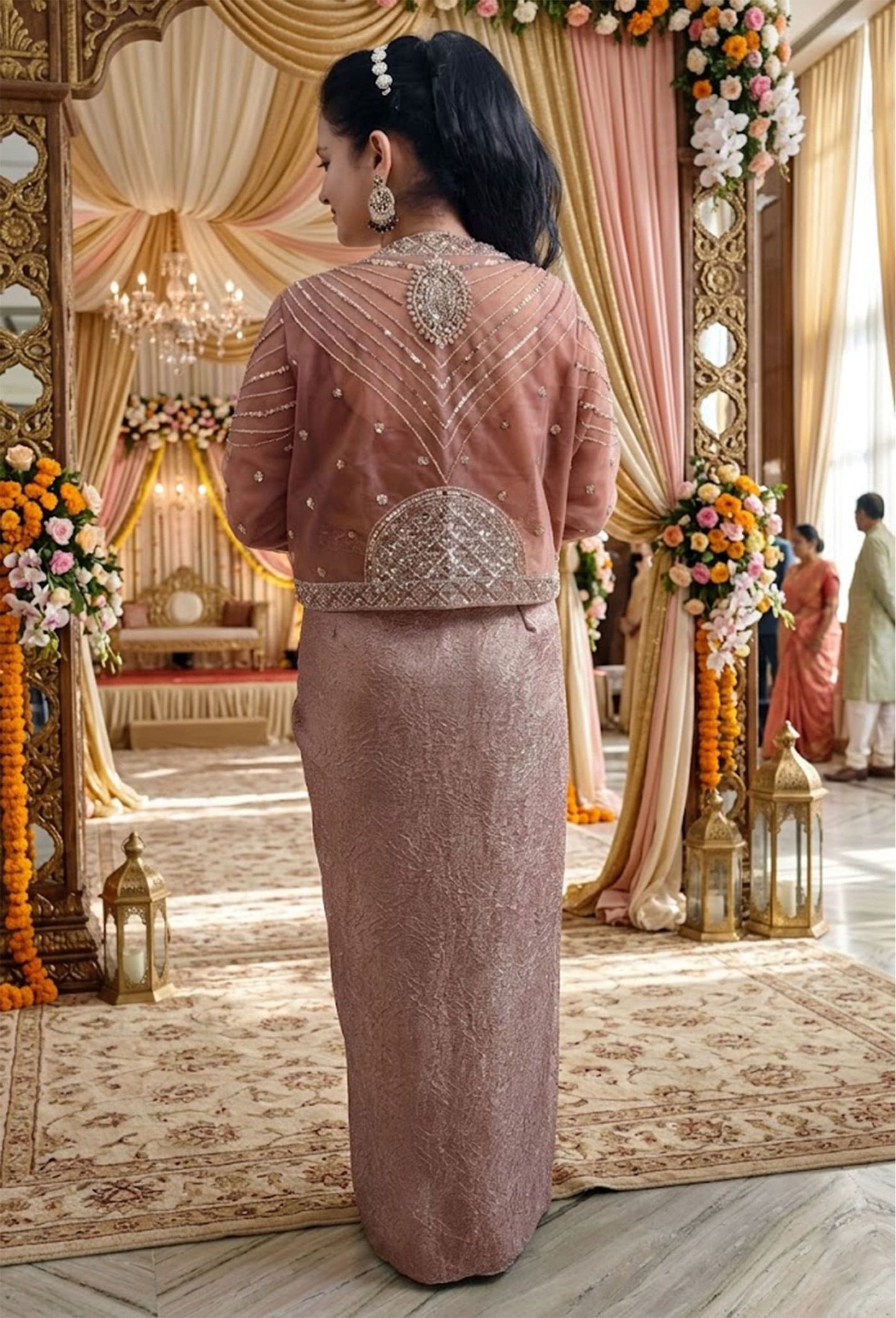 Beautiful 3 Piece Indo Western Dress with Separate Jacket in Copper