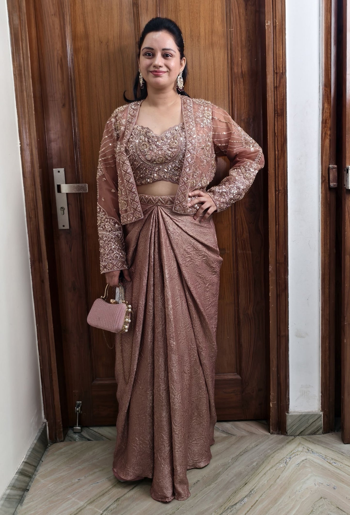 Beautiful 3 Piece Indo Western Dress with Separate Jacket in Copper