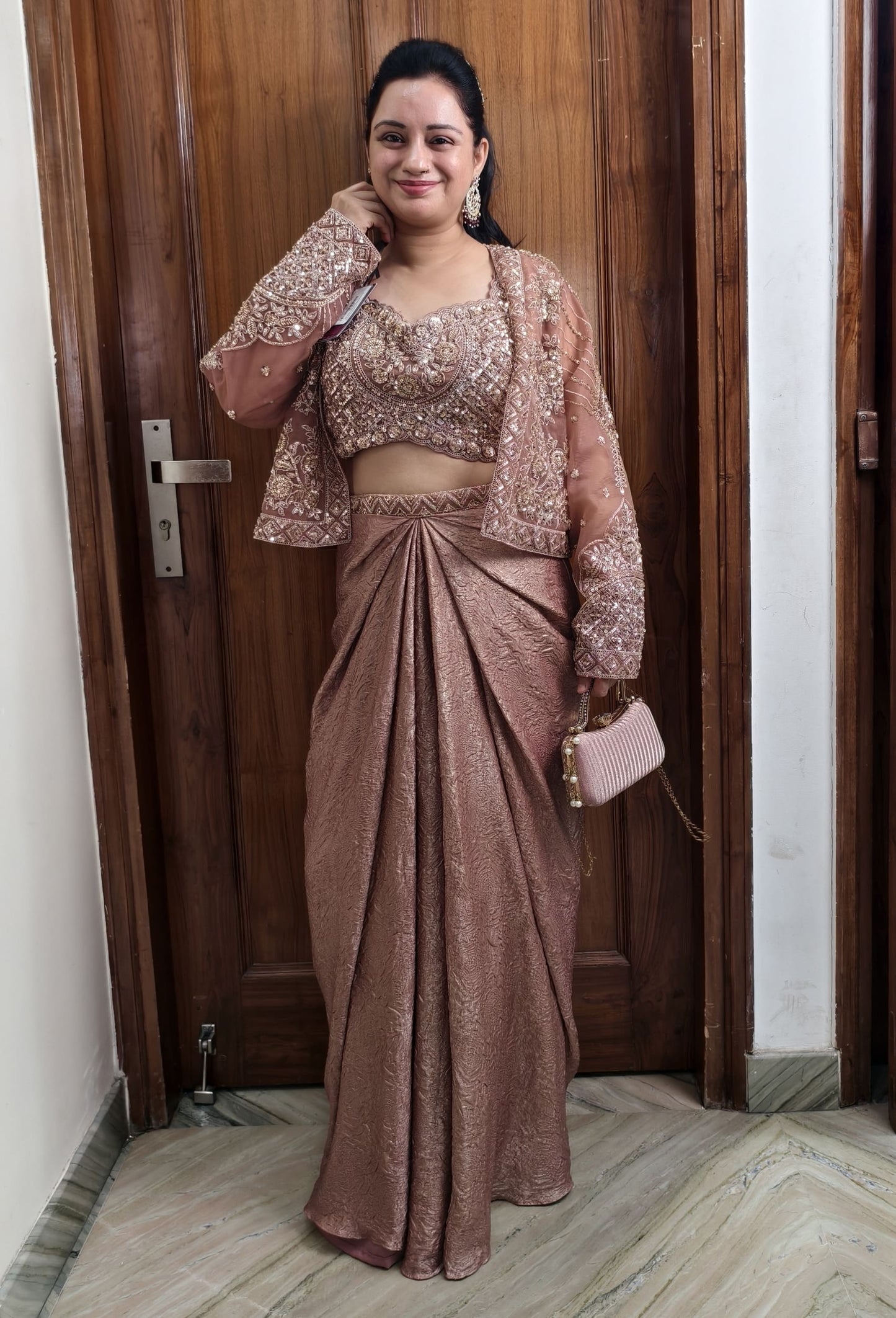 Beautiful 3 Piece Indo Western Dress with Separate Jacket in Copper