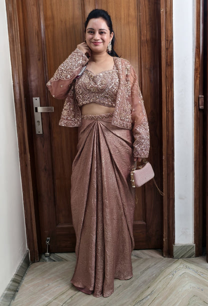 Beautiful 3 Piece Indo Western Dress with Separate Jacket in Copper