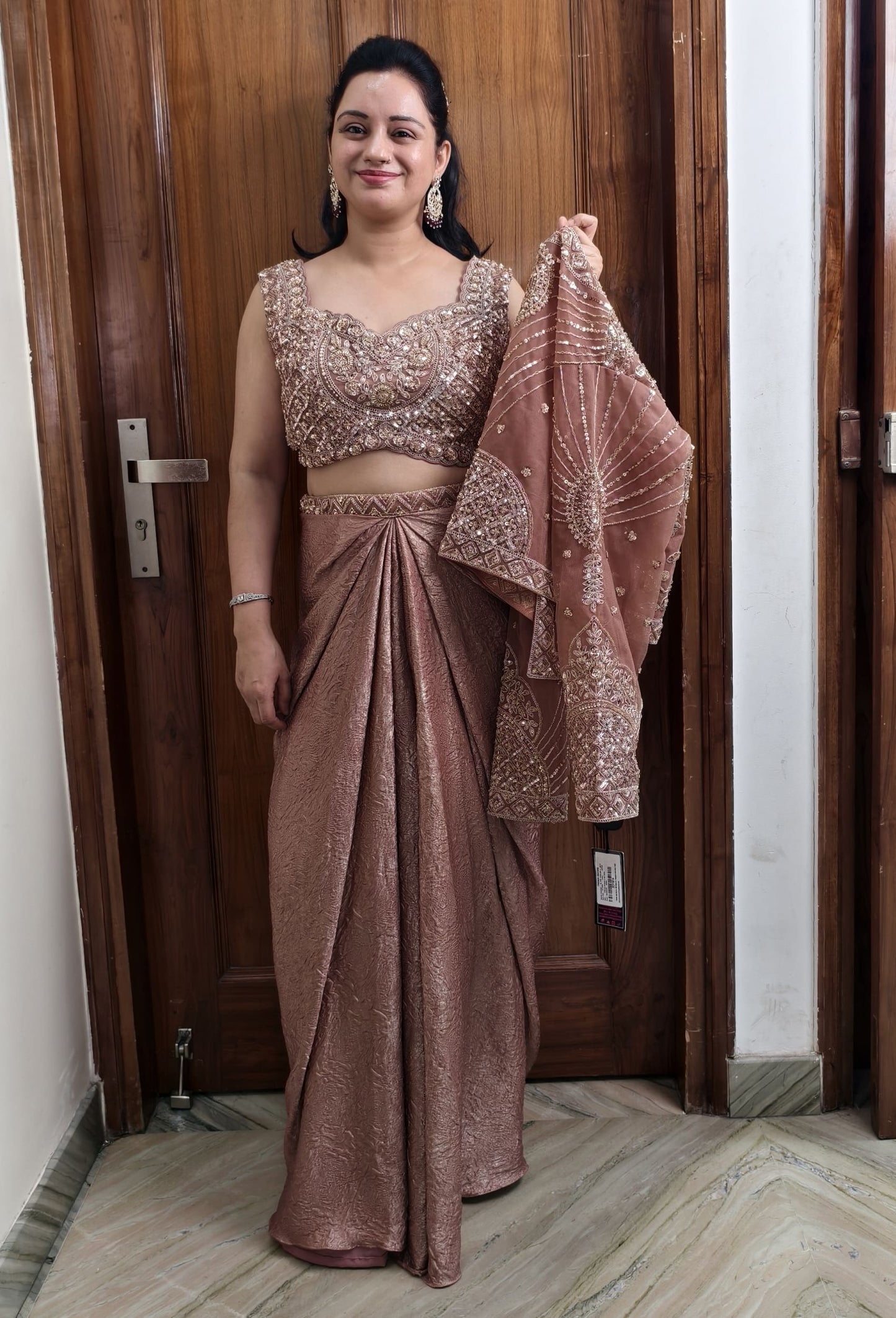 Beautiful 3 Piece Indo Western Dress with Separate Jacket in Copper