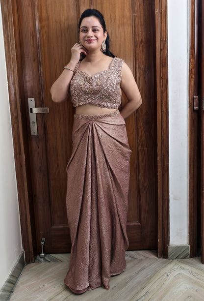 Beautiful 3 Piece Indo Western Dress with Separate Jacket in Copper