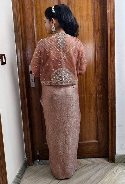 Beautiful 3 Piece Indo Western Dress with Separate Jacket in Copper