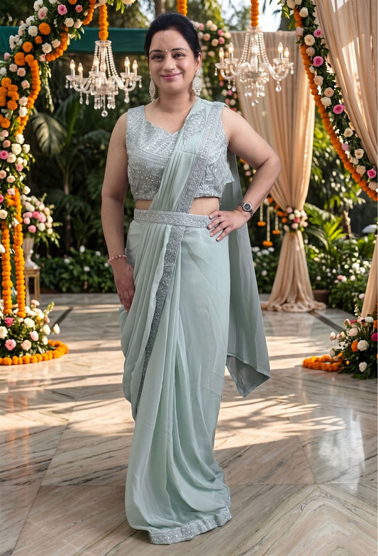 Ready To Wear Sequence Work Drape Saree with Separate Jacket