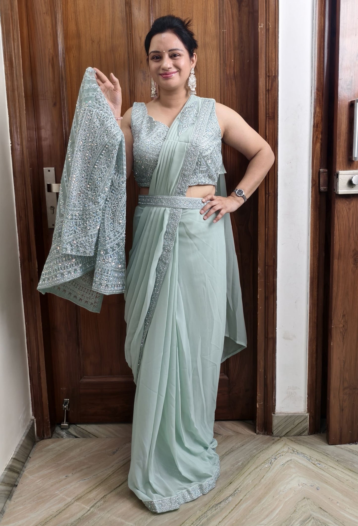 Ready To Wear Sequence Work Drape Saree with Separate Jacket