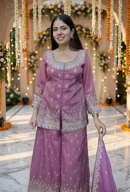 Beautiful zari embroidered Elegant sharara suit with Dupatta