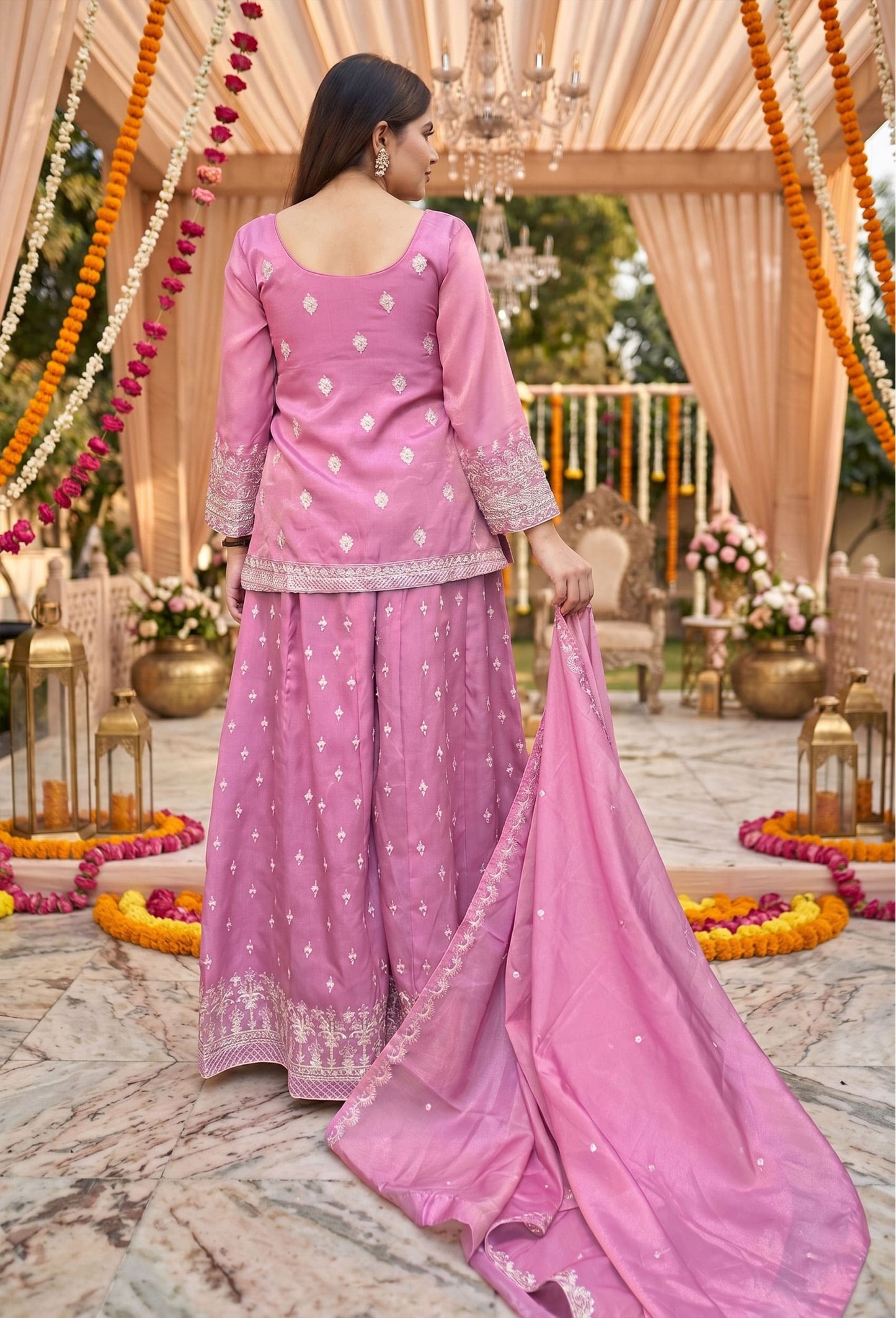 Beautiful zari embroidered Elegant sharara suit with Dupatta