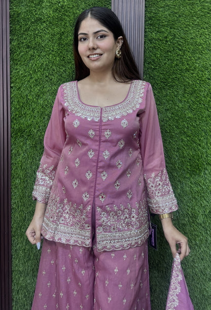 Beautiful zari embroidered Elegant sharara suit with Dupatta