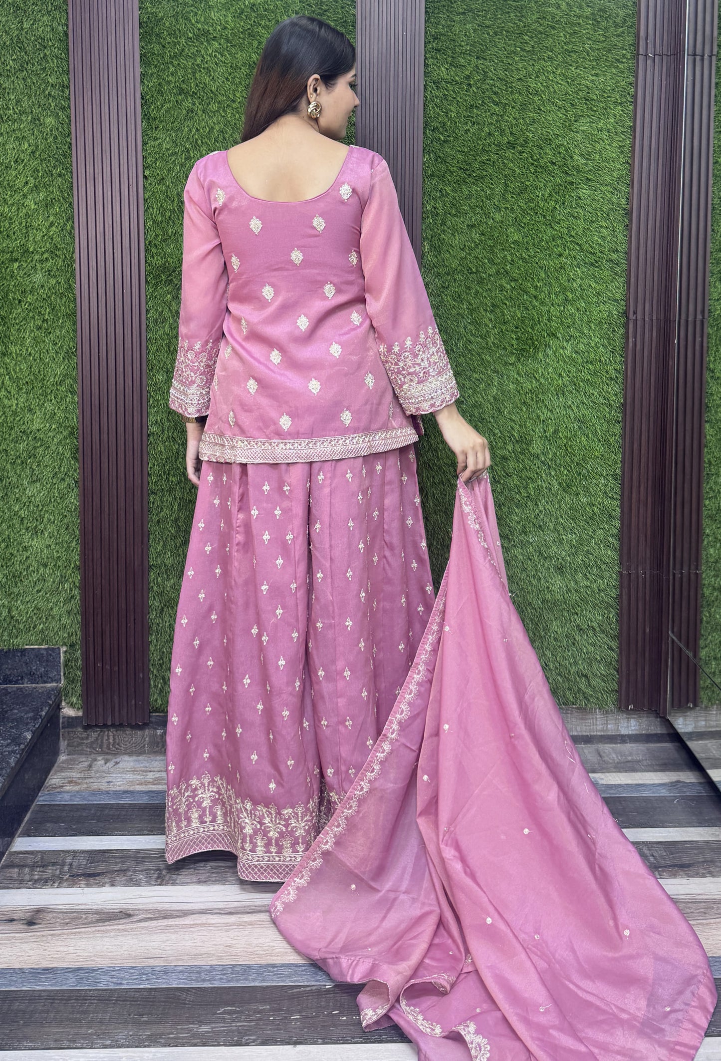 Beautiful zari embroidered Elegant sharara suit with Dupatta