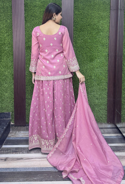 Beautiful zari embroidered Elegant sharara suit with Dupatta