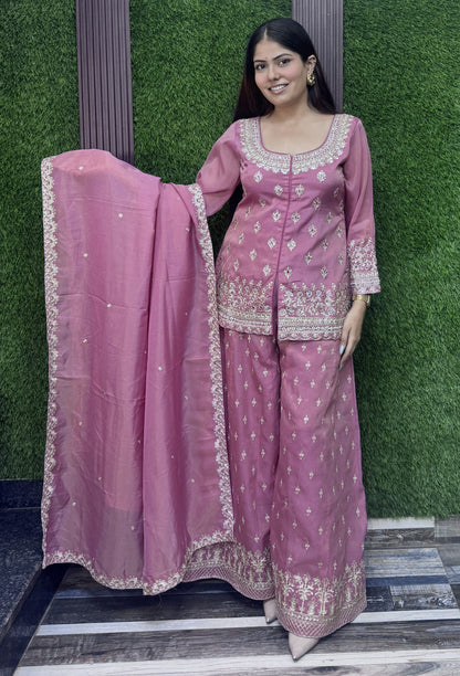 Beautiful zari embroidered Elegant sharara suit with Dupatta