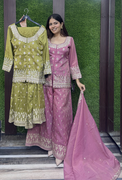 Beautiful zari embroidered Elegant sharara suit with Dupatta