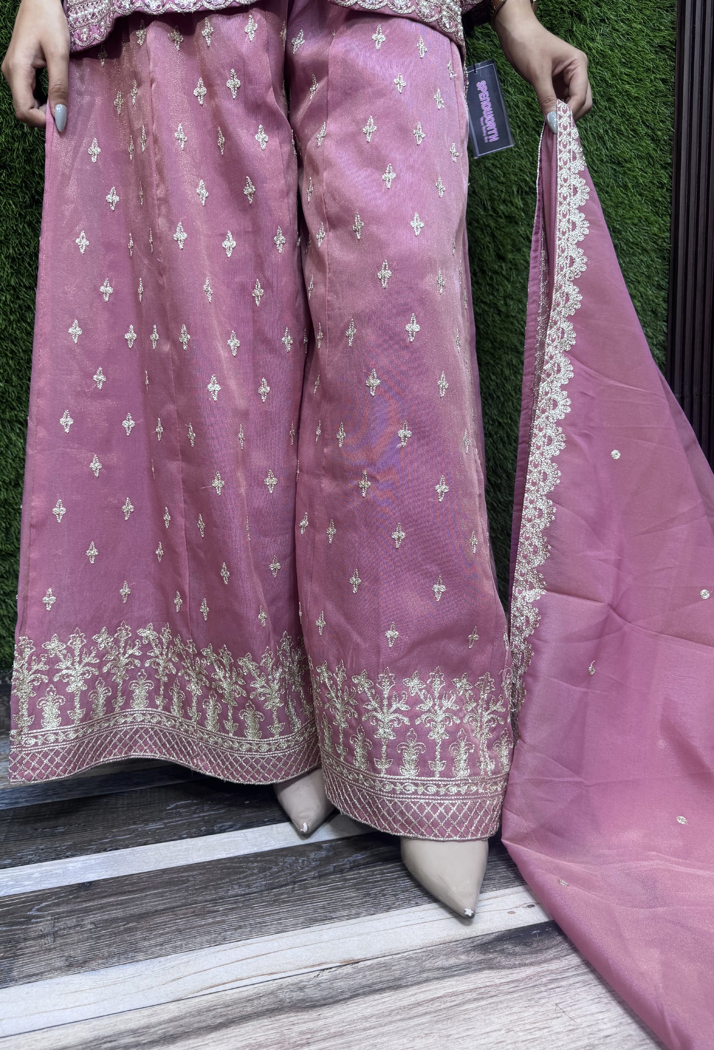 Beautiful zari embroidered Elegant sharara suit with Dupatta