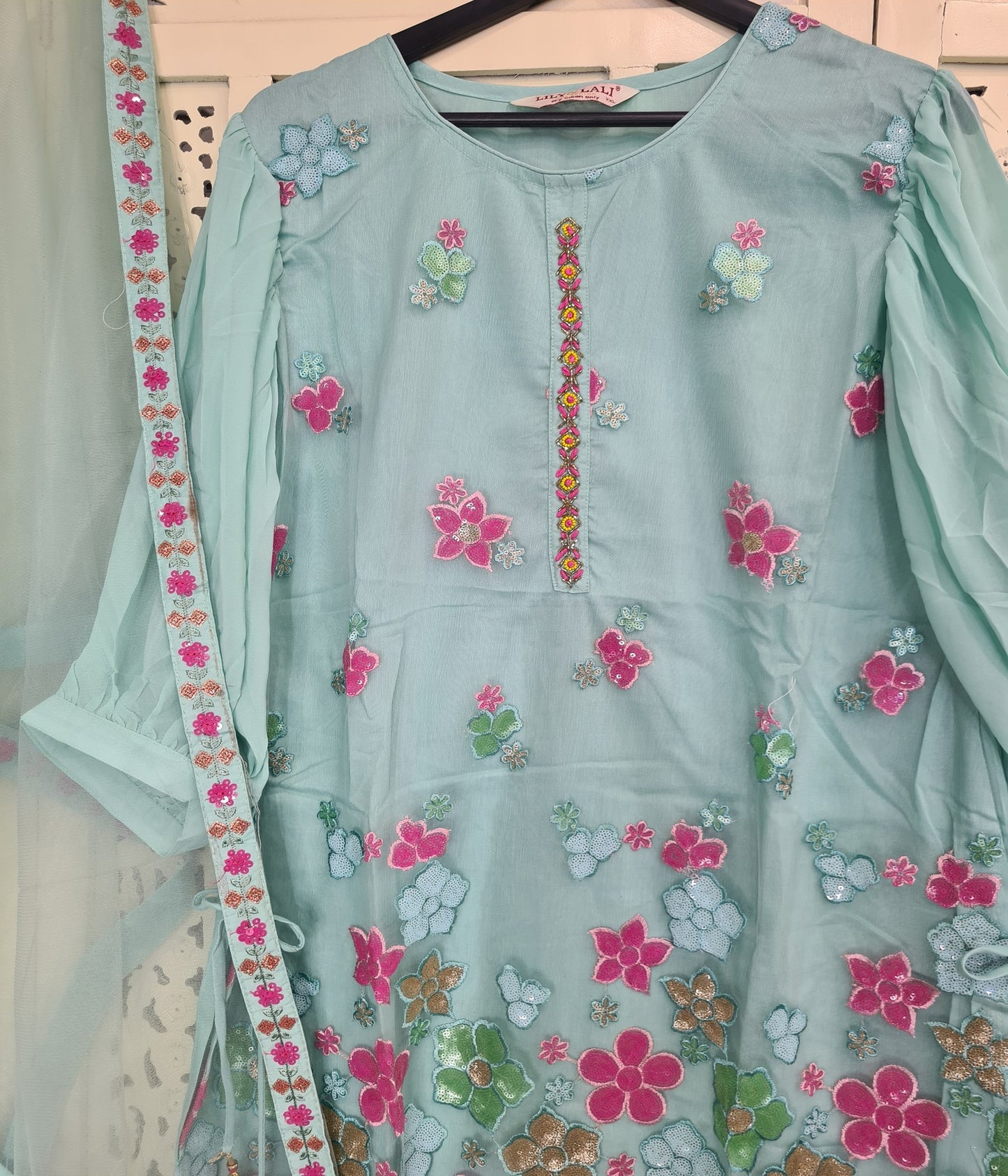 Straight Partywear Kurta Set in Sky Blue-spendworthclothing-Color_Blue,Cotton-Suits-sets,Easy-Returns,Free-Shipping,Item Type_Cotton Suits Sets,Material_Silk/Net,Size_Large,Size_Medium,Size_Small,Size_XL,Speedy-Deliveries,SUIT-SETS