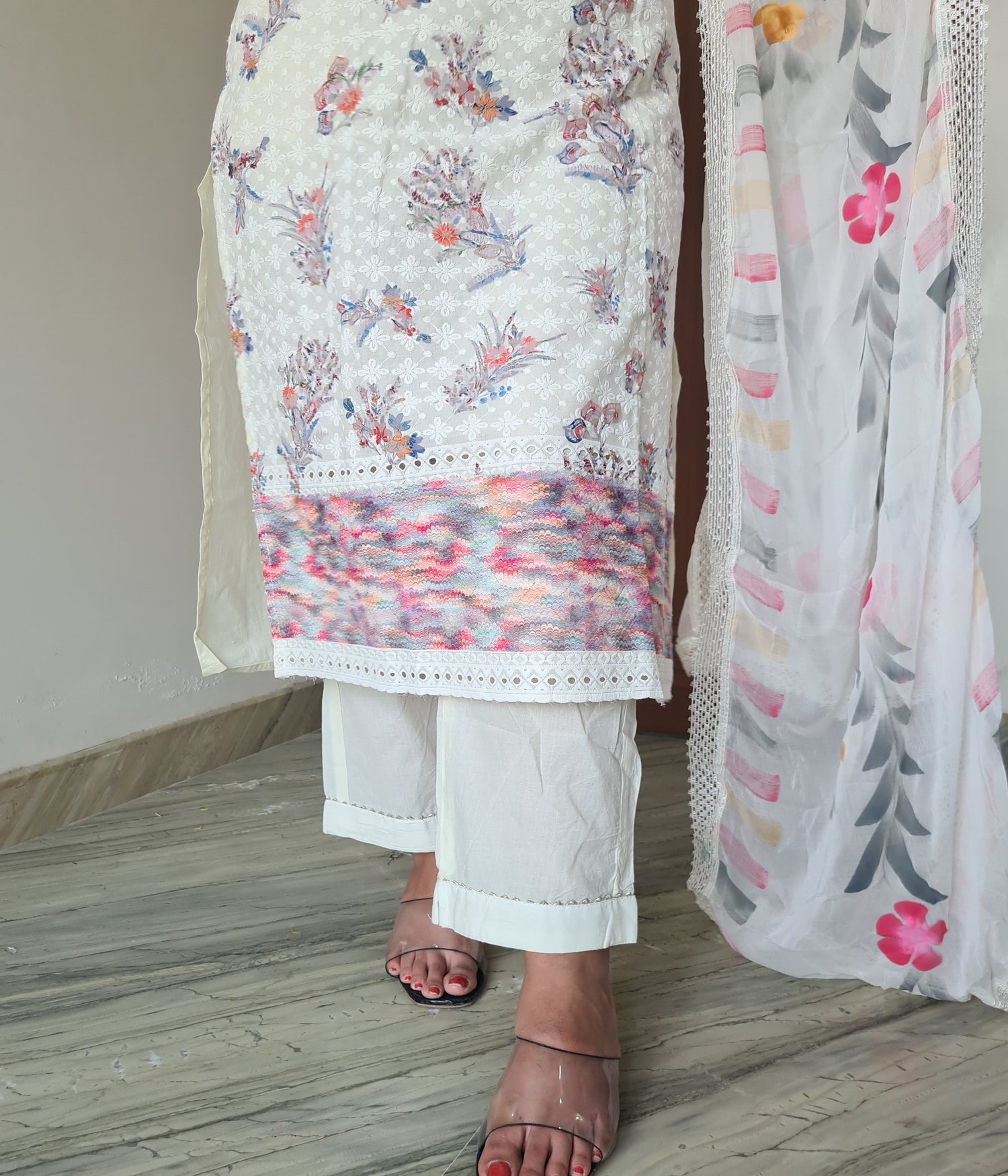 Straight kurta Set in Chikan Work White-spendworthclothing-Color_Off White,Cotton-Suits-sets,Easy-Returns,Free-Shipping,Item Type_Cotton Suits Sets,Material_Cotton,Size_Large,Size_Medium,Size_Small,Size_XL,Speedy-Deliveries,SUIT-SETS