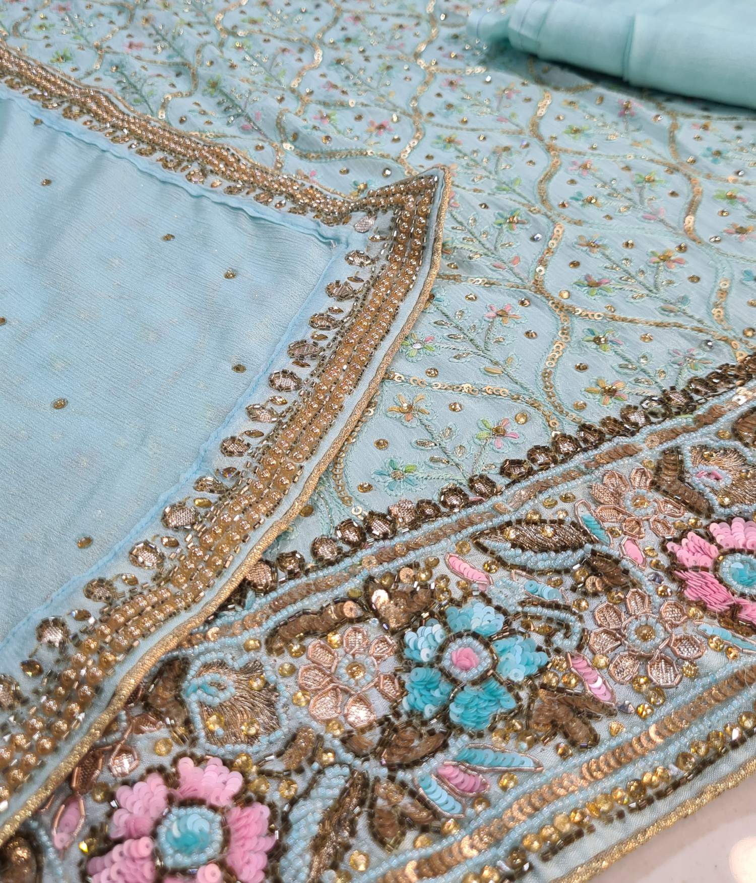Partywear Unstitched Suit-spendworthclothing-Color_Lemon,Color_Sky Blue,Easy-Returns,Free-Shipping,Item Type_Unstitch Suit,Material_Chinnon,Size_Large,Size_Medium,Size_Small,Size_XL,Speedy-Deliveries,Unstich Suits
