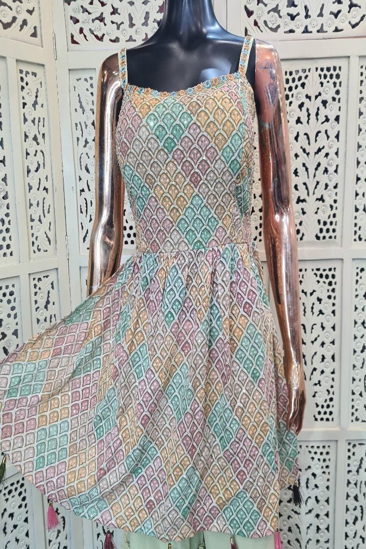 Peplum Sharara Suit Set In Pista Green-spendworthclothing-Color_Pista Green,Easy-Returns,Free-Shipping,Item Type_Plazo Suits,Item Type_Sharara Garara Suits,Material_Soft Georgette,Plazo-Suits,Sharara-Garara-Suits,Size_Large,Size_Medium,Size_Small,Speedy-Deliveries,SUIT-SETS