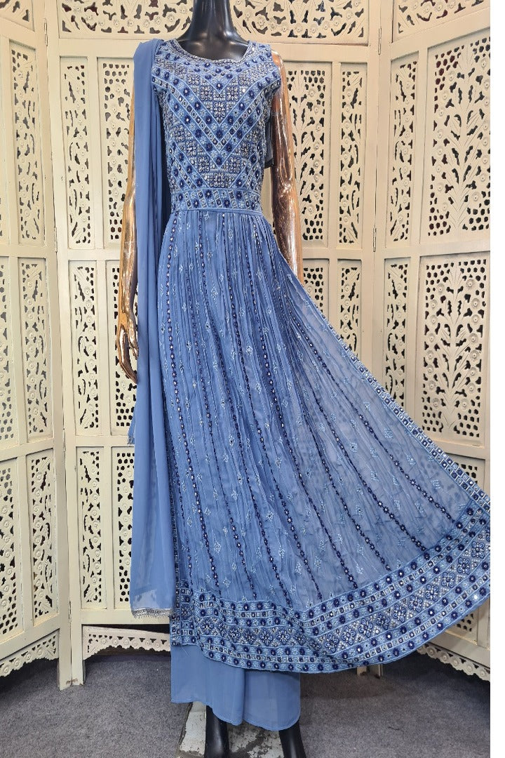 Contrast Plazo Suit Set In Blue-spendworthclothing-Color_Blue,Easy-Returns,Free-Shipping,Item Type_Plazo Suits,Item Type_Sharara Garara Suits,Material_Georgette,Plazo-Suits,Sharara-Garara-Suits,Size_Large,Size_Medium,Size_Small,Speedy-Deliveries,SUIT-SETS
